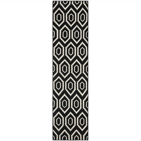 Safavieh 2 Ft. -6 In. X 4 Ft. Runner Contemporary Dhurries- Black And Ivory- Flatweave Rug DHU556L-24